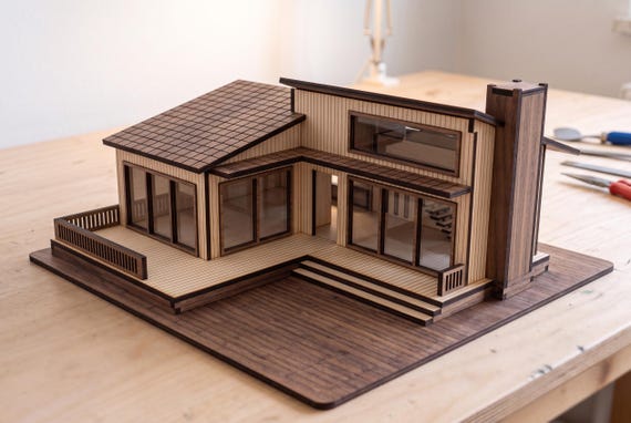 Personalized modern villa wooden house kit on a desk