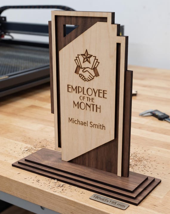 Employee of the Month layered wooden desk award