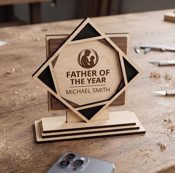 Father of the Year wooden desk trophy